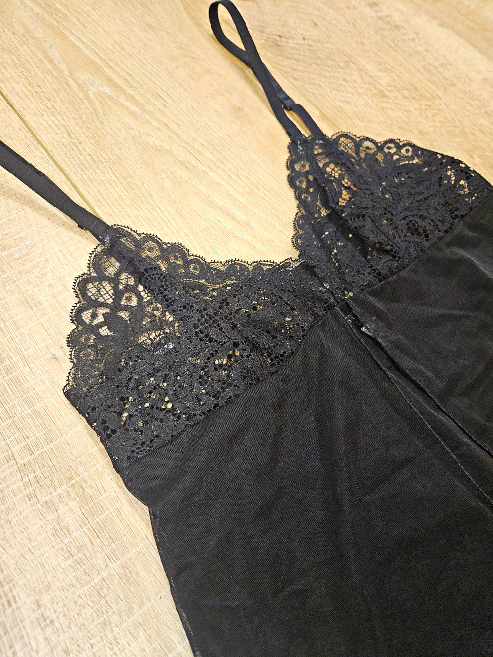 Vtg Studio La Perla Black Sheer Mesh Lace Babydoll Camisole Slip Top 2